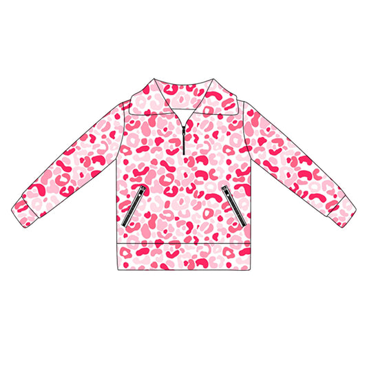 preorder GT1071 Girls Boutique Yoga Clothes Rose Red Leopard Stand-Up Zippy Long Sleeve Top 202505