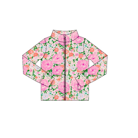 preorder GT1078 Girls Boutique Yoga Clothes Flower Leaf Pink Orange Zippy Long Sleeve Top 202506