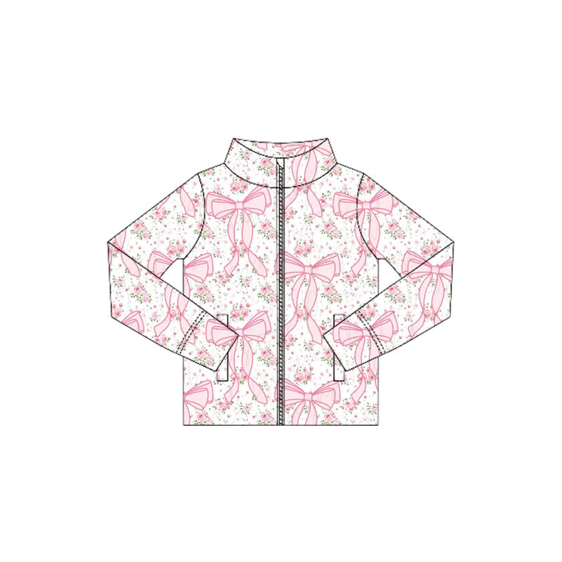 preorder GT1082 Girls Boutique Yoga Clothes Floral Bows Pink White Zippy Long Sleeve Top 202506