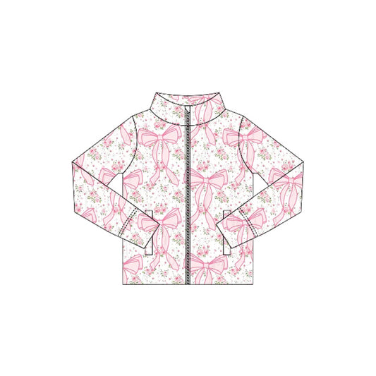 preorder GT1082 Girls Boutique Yoga Clothes Floral Bows Pink White Zippy Long Sleeve Top 202506