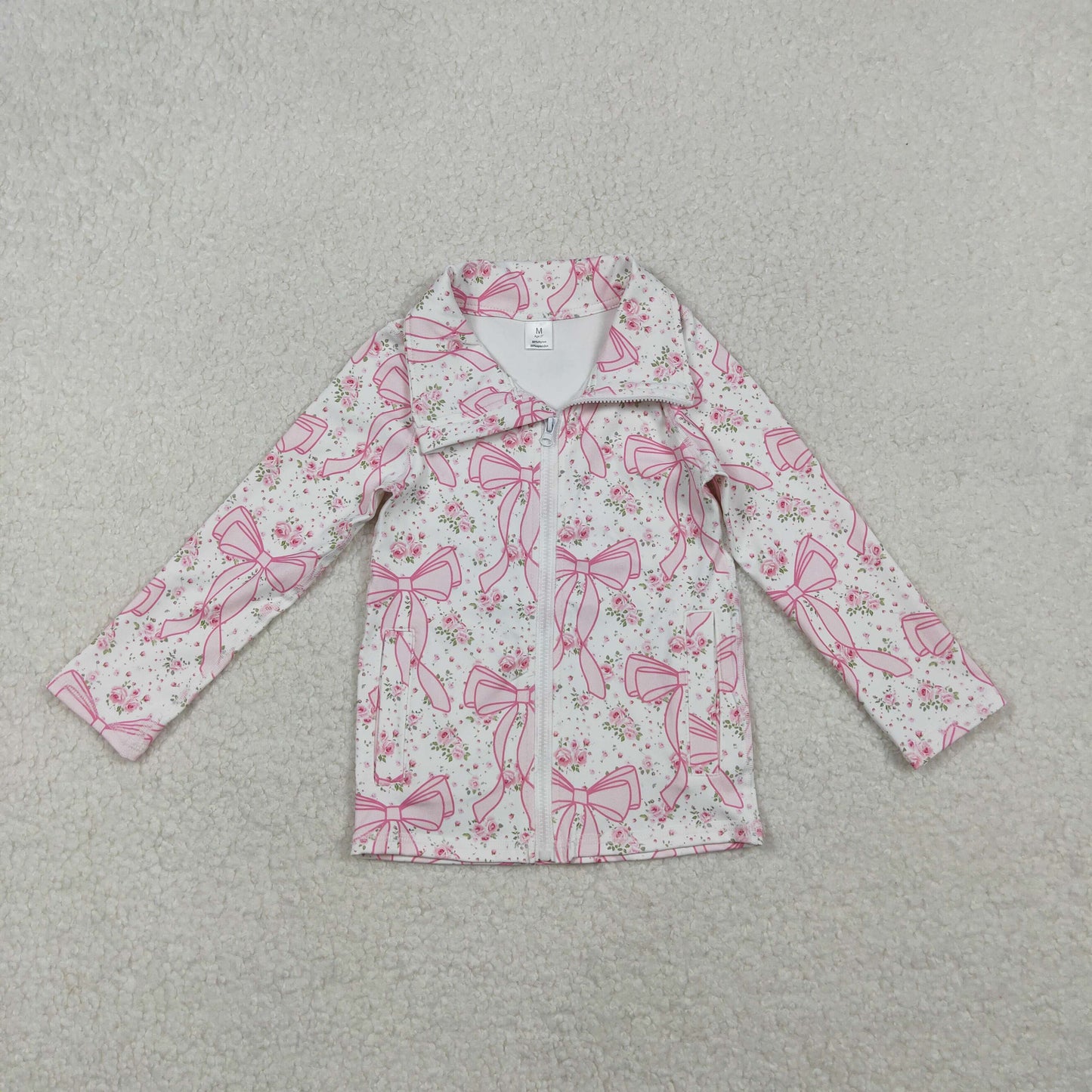 GT1082 Girls Boutique Yoga Clothes Floral Bows Pink White Zippy Long Sleeve Top 202510 RTS