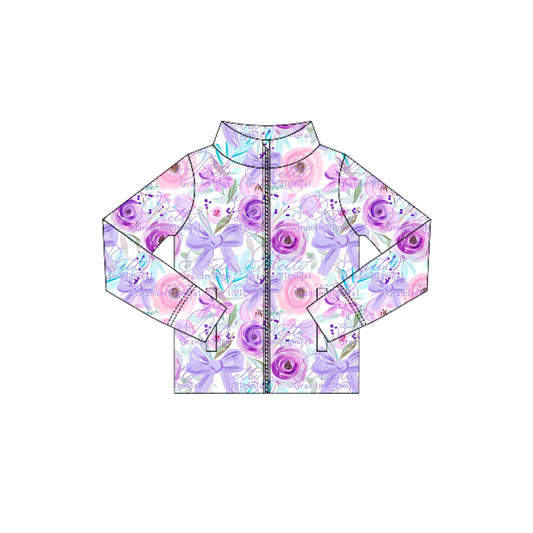 preorder GT1083 Girls Boutique Yoga Clothes Flower Leaf Blue Purple Zippy Long Sleeve Top 202506