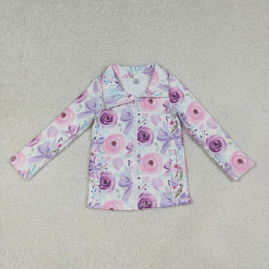 GT1083 Girls Boutique Yoga Clothes Flower Leaf Blue Purple Zippy Long Sleeve Top 202510 RTS