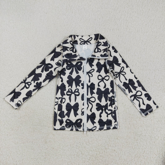 GT1084 Girls Boutique Yoga Clothes Black Bows Stand-Up  Zippy Long Sleeve Top 202507 RTS
