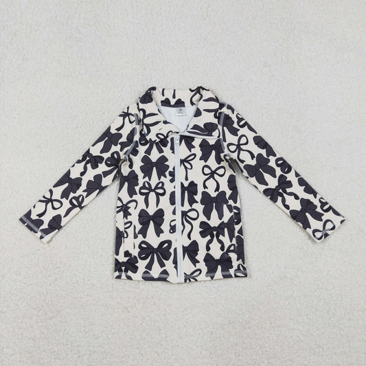 GT1084 NEW Girls Boutique Yoga Clothes Black Bows Stand-Up  Zippy Long Sleeve Top 202510 RTS
