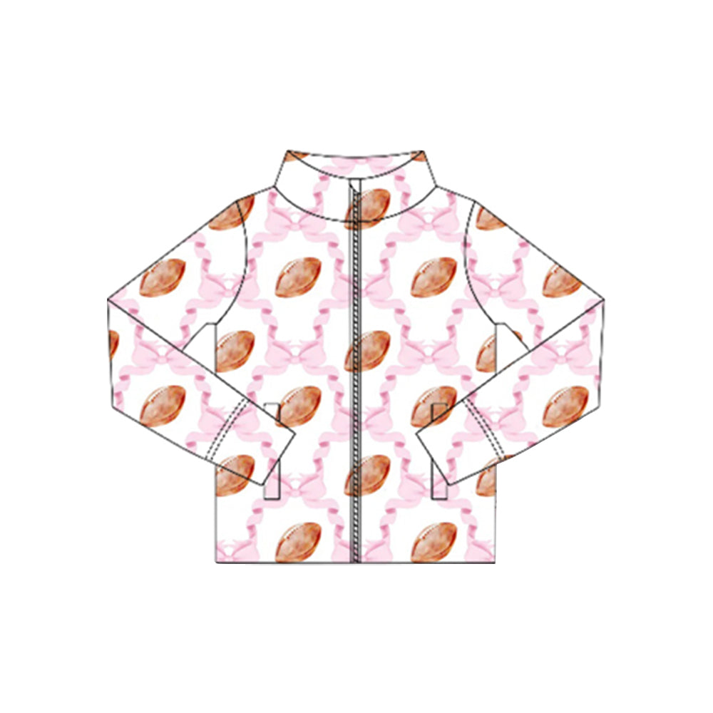 preorder GT1088  Girls Boutique Rugby Pink Bow Yoga Zip-Up Long Sleeve Top 202506