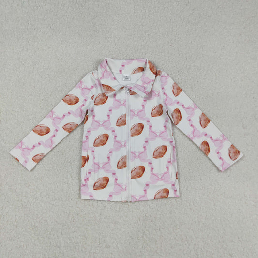 GT1088  Girls Boutique Rugby Pink Bow Yoga Zip-Up Long Sleeve Top 202509 RTS