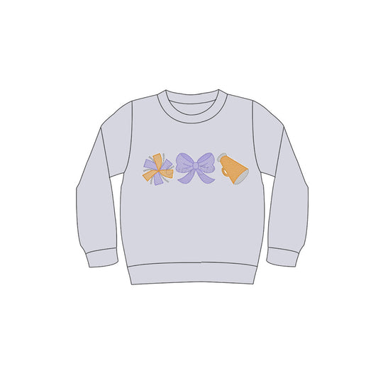 Preorder GT1096 Girls Boutique Bow Trumpet Pattern Gray Long Sleeves Top 202506