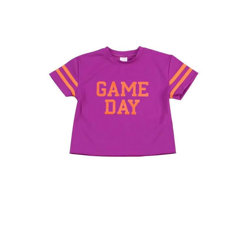 preorder GT1099 Girls Boutique Game Day Stripe Purple Yoga Short Sleeve Top 202507