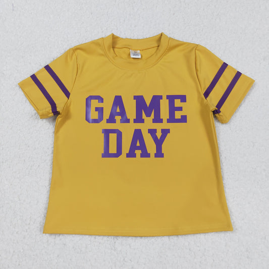 GT1100 Offset Printing Girls Boutique Game Day Stripe Yellow Yoga Short Sleeve Top 202508 RTS