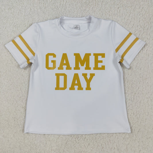 GT1101 Offset Print Girls Boutique Game Day Stripe White Yellow Yoga Short Sleeve Top 202508 RTS