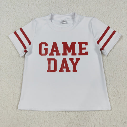 GT1102 Offset Printing Girls Boutique Game Day Stripe White Red Yoga Short Sleeve Top 202508 RTS