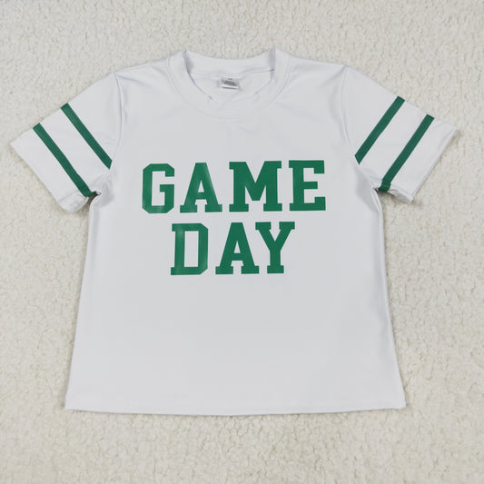 GT1103 Offset Print Game Day Stripe White Green Short Sleeve Girls Yoga Top 202508 RTS