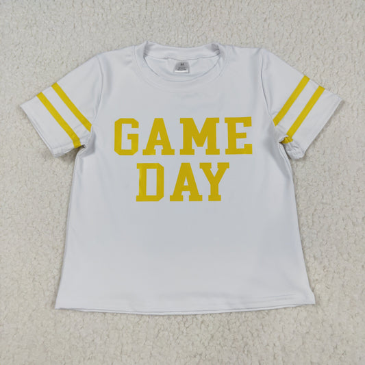 GT1115 Offset Printing Girls Boutique Game Day Yellow Green Stripe White Yoga Short Sleeve Top 202508 RTS