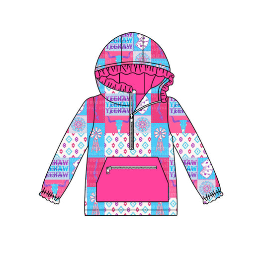 preorder GT1119 Cattle Playing Card Zippy Hooded Rose Red Long Sleeve Girls Top 202507