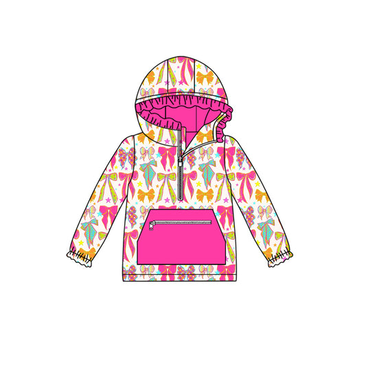 preorder GT1121 Bows Pattern Rose Red Zippy Hooded Long Sleeve Girls Top 202507