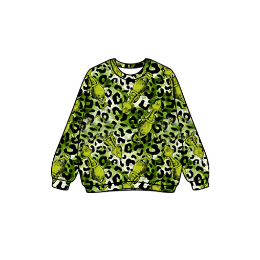 preorder GT1128 Christmas Grinch Leopard Green Long Sleeve Girls Top 202507