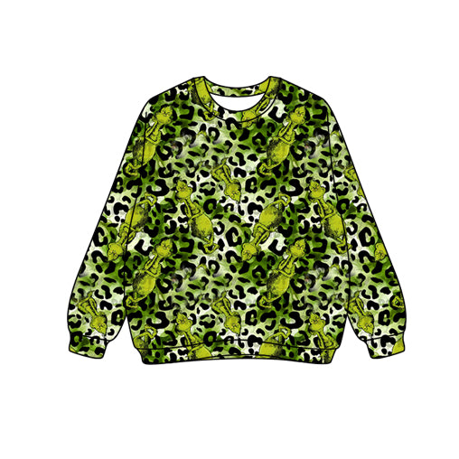 Preorder GT1129 Adult Women's Christmas Grinch Leopard Green Long Sleeve Top 202507