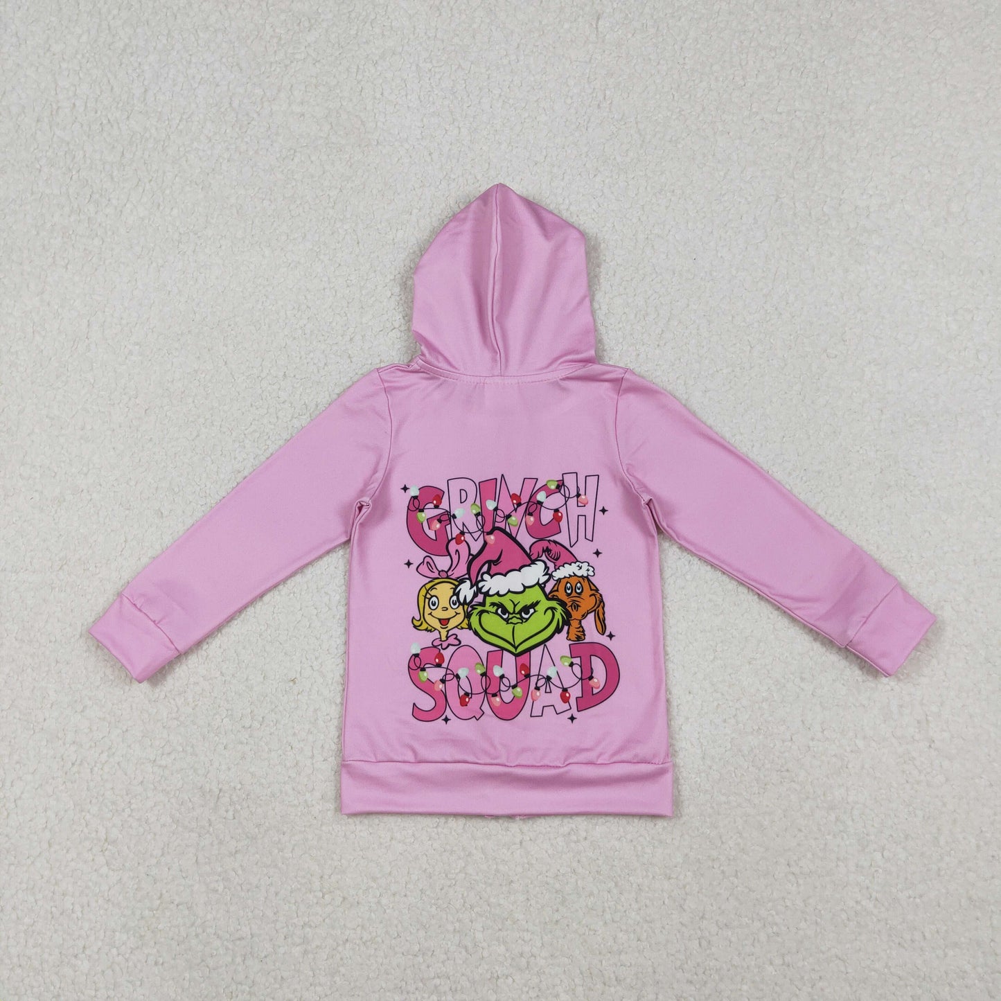 GT1142-XS-3XL Christmas Grinch Purple Hooded Zippy Long Sleeve Girls Tops 202510 RTS