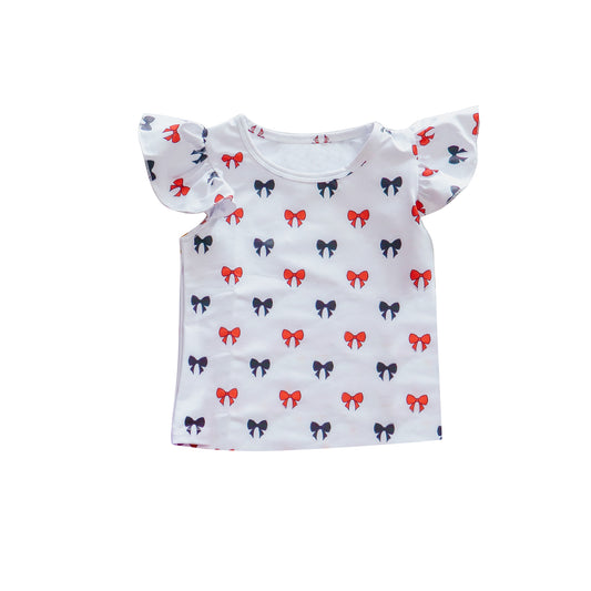 Preorder GT1148 Red Blue Bows White Flying Sleeve Girls Shirts 202508