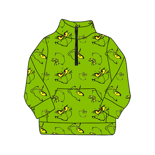 GT1173 preorder Adult female Christmas Grinch Green Zipper Collar Long Sleeve Top 202508