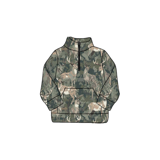 preorder GT1180 Girls Boutique Deer Hunting Gray Green Yoga Zip-Up Collar Long Sleeve Top 202508