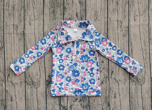 GT1192 Floral Blue Yoga Zip-Up Collar Long Sleeve Top 202510 RTS