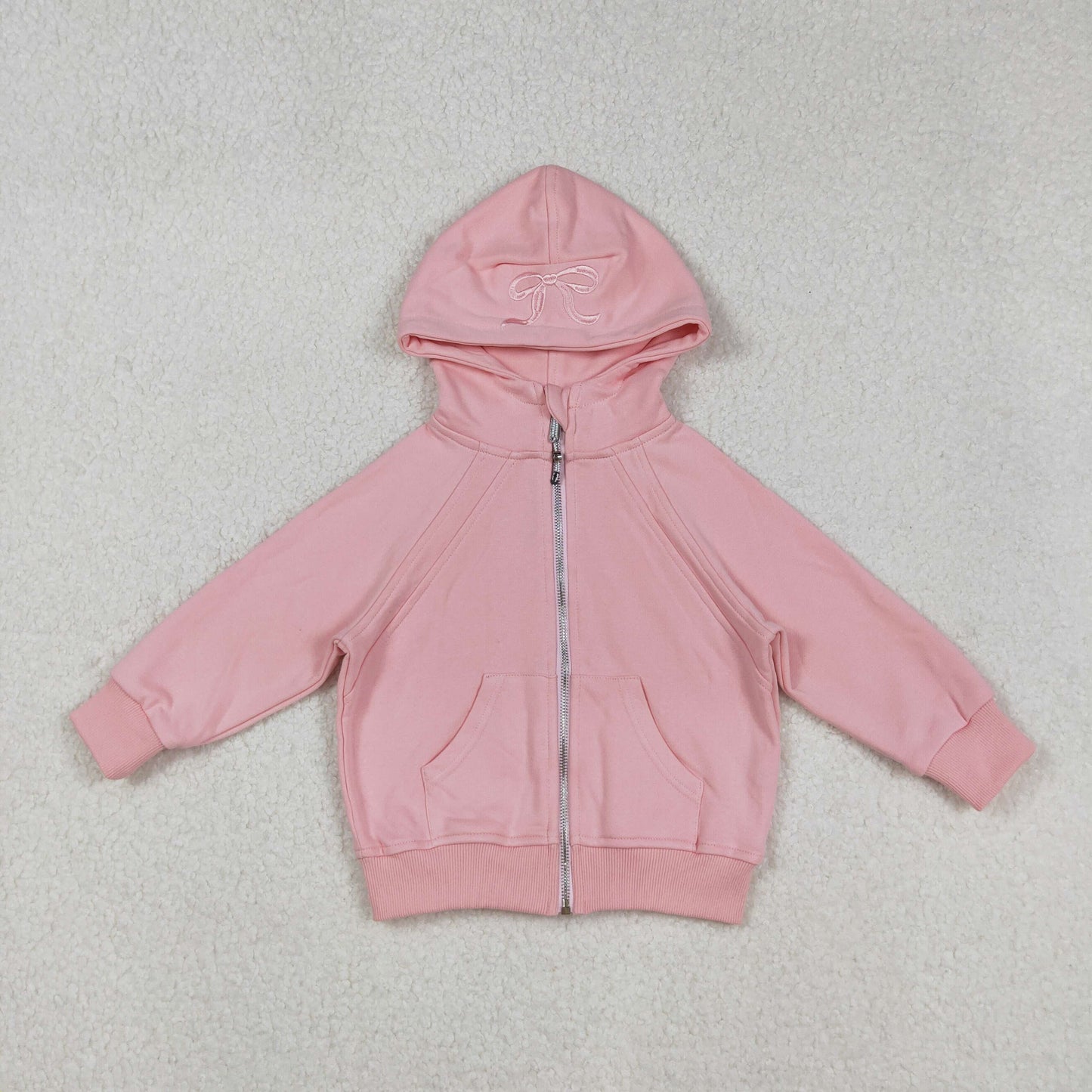 Free Shipping Over $100 GT1201 Embroidered Bows Pink Zip up Collar Long Sleeve Girls Autumn Winter Tops