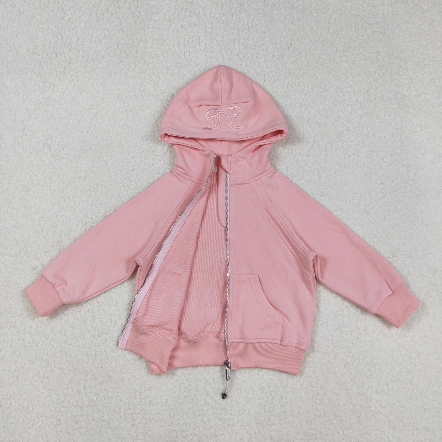 Free Shipping Over $100 GT1201 Embroidered Bows Pink Zip up Collar Long Sleeve Girls Autumn Winter Tops