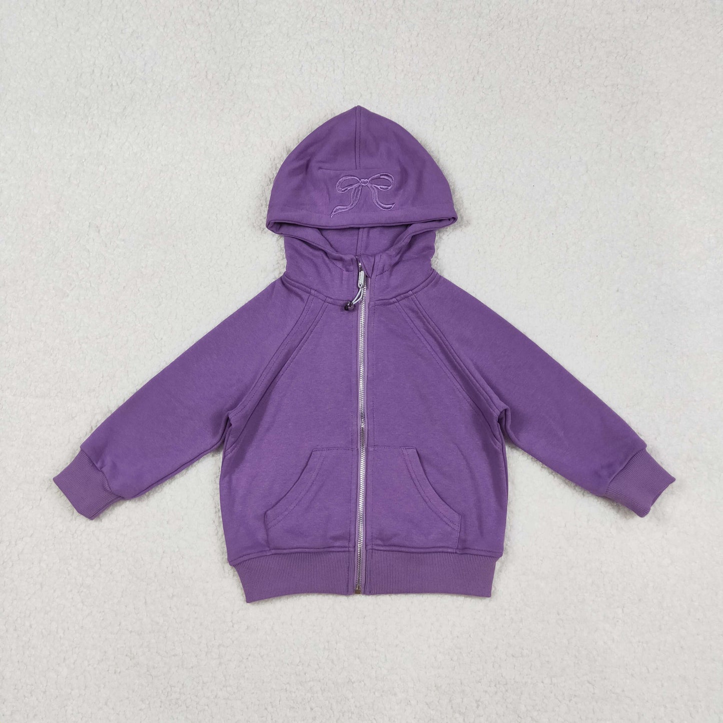 Free Shipping Over $100 GT1202 Embroidered Bows Purple Zip up Collar Long Sleeve Girls Autumn Winter Tops