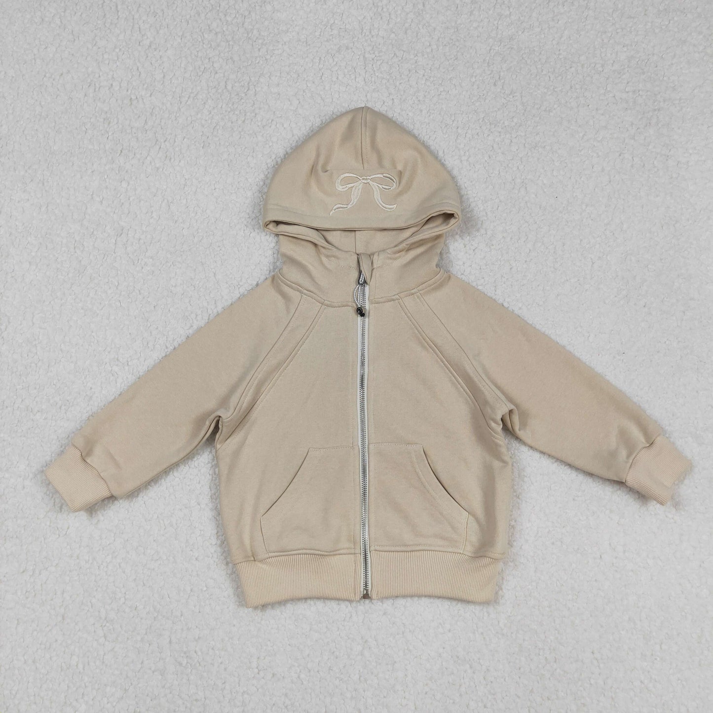 Free Shipping Over $100 GT1203 Embroidered Bows Khaki Zip up Collar Long Sleeve Girls Autumn Winter Tops