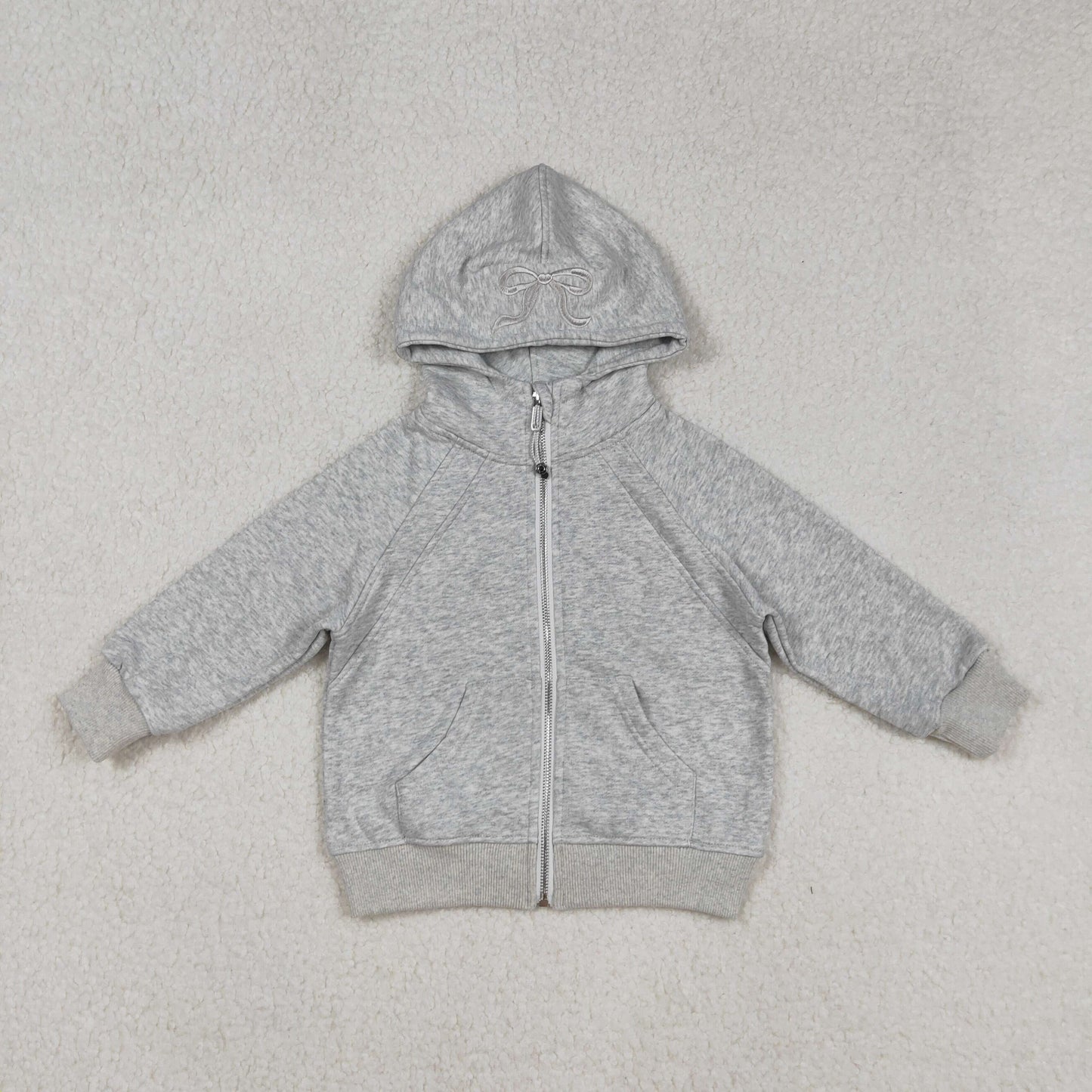 Free Shipping Over $100 GT1204 Embroidered Bows Gray Zip up Collar Long Sleeve Girls Autumn Winter Tops