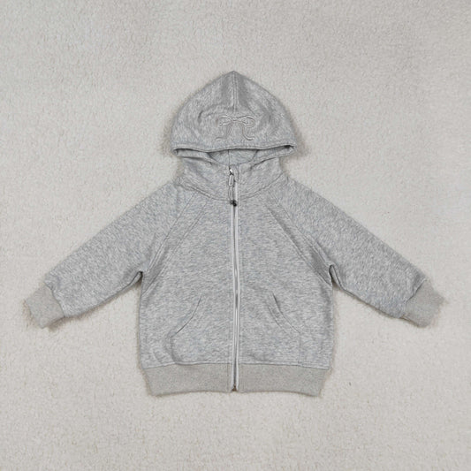 Free Shipping Over $100 GT1204 Embroidered Bows Gray Zip up Collar Long Sleeve Girls Autumn Winter Tops