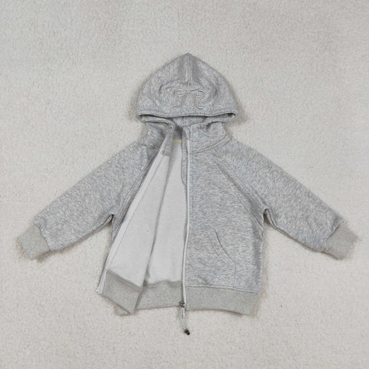 Free Shipping Over $100 GT1204 Embroidered Bows Gray Zip up Collar Long Sleeve Girls Autumn Winter Tops
