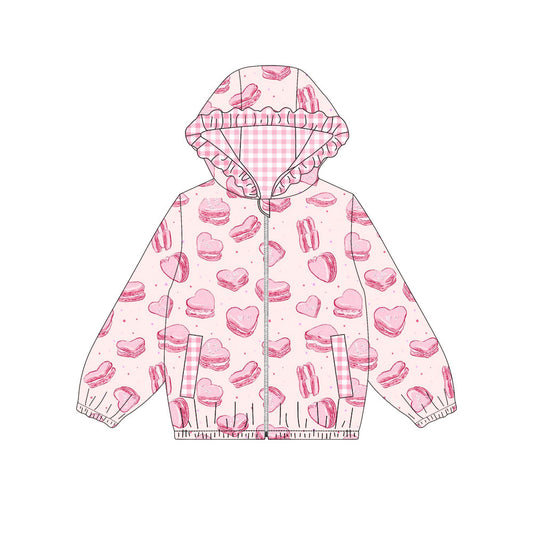 MOQ 8 preorder GT1218  Valentine's Day Love Pink Plaid Ruffle Zippy Hooded Long Sleeve Girls Top 202509