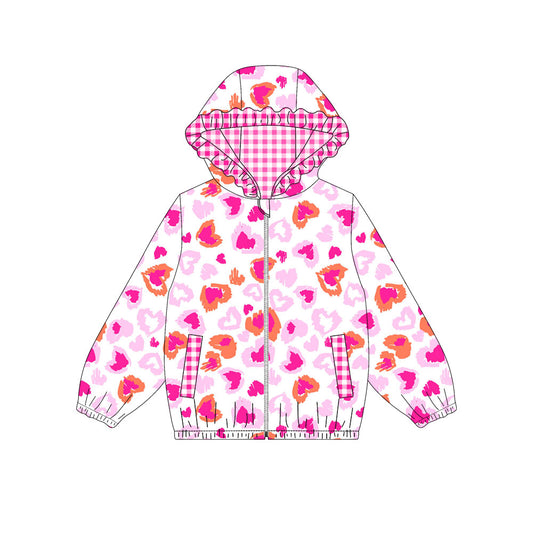 MOQ 8  preorder GT1219 Valentine's Day Love Rose Red Plaid Ruffle Zippy Hooded Long Sleeve Girls Top 202509