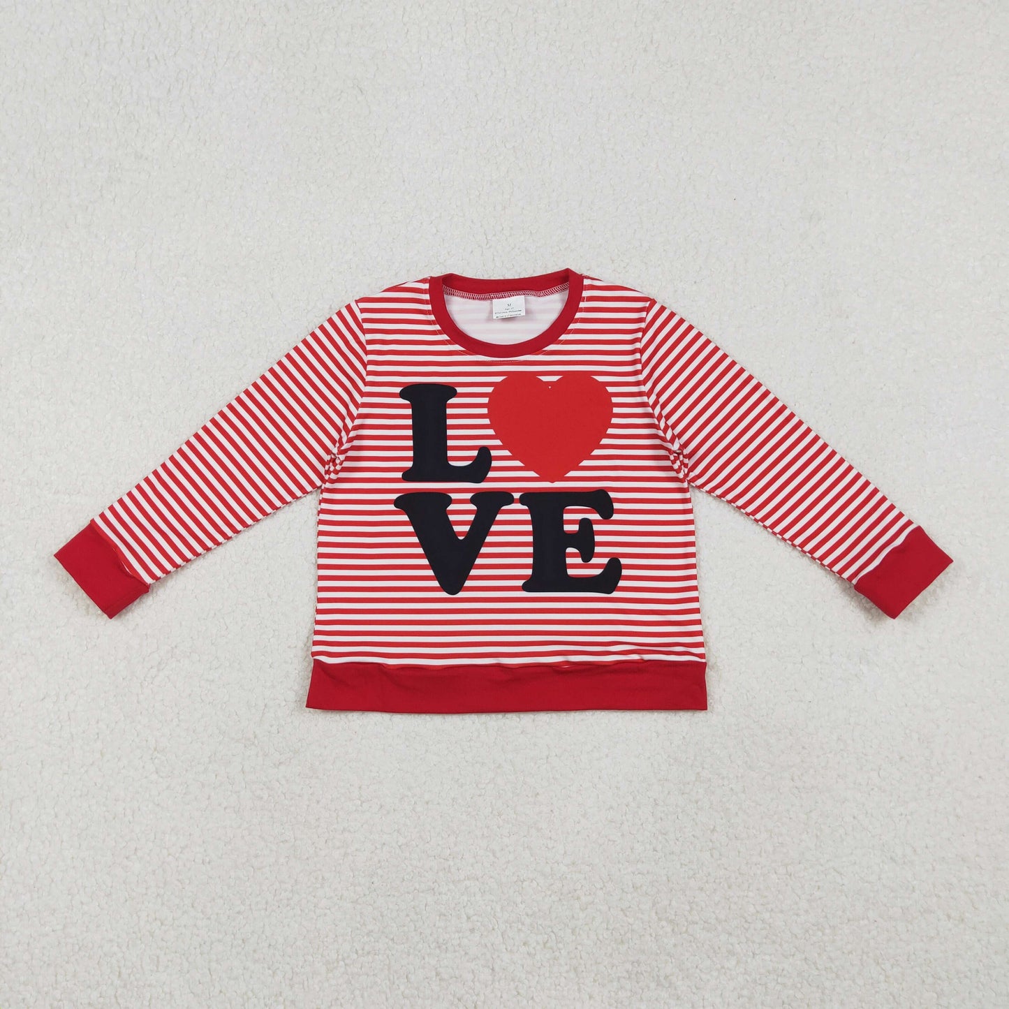 GT1235-XS-3XL Valentine's Day Love Red Stripe Long Sleeve Girls Top 202510 RTS Sibling