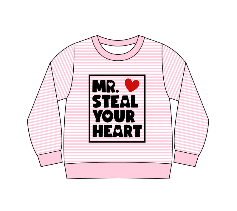 MOQ  8 preorder GT1236 Valentine's Day Love Pink Stripe Long Sleeve Girls Top 202509 Sibling