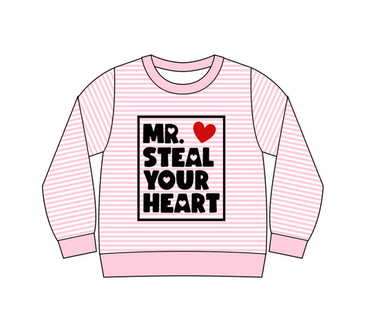 MOQ  8 preorder GT1236 Valentine's Day Love Pink Stripe Long Sleeve Girls Top 202509 Sibling