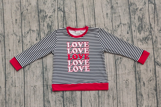 NO MOQ  preorder GT1237-XS-3XL Valentine's Day Love Black Stripe Long Sleeve Girls Top 202509 Sibling