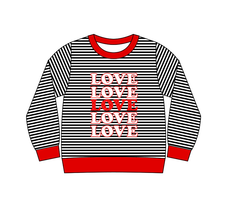 MOQ  8 preorder GT1237 Valentine's Day Love Black Stripe Long Sleeve Girls Top 202509 Sibling
