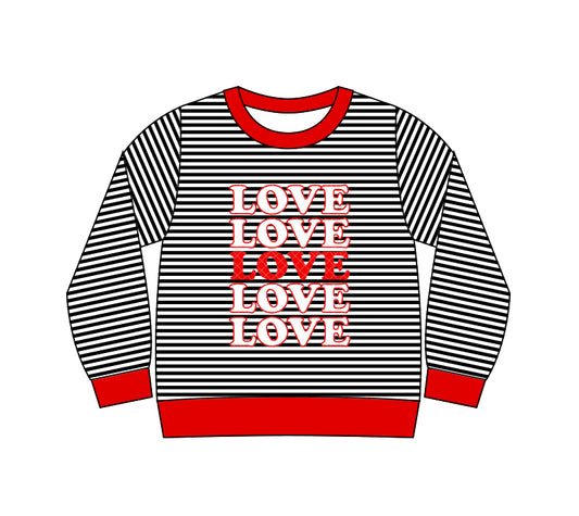 MOQ  8 preorder GT1237 Valentine's Day Love Black Stripe Long Sleeve Girls Top 202509 Sibling