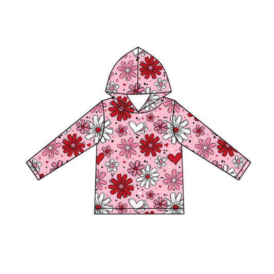 MOQ 8 preorder GT1239 Valentine's Day Love Flower Hooded Long Sleeve Girls Top 202509