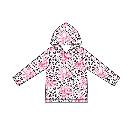 MOQ 8 preorder GT1240 Stripe Bows Leopard Hooded Long Sleeve Girls Top 202509