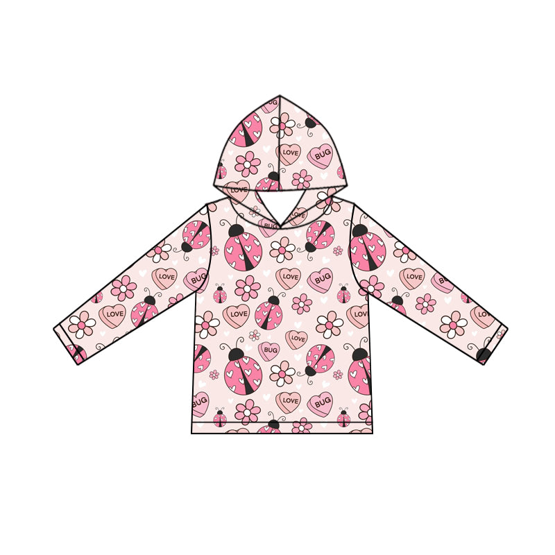 MOQ 8 preorder GT1242 Valentine's Day Love Flower Hooded Long Sleeve Girls Top 202509