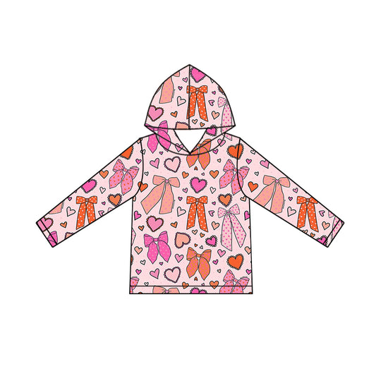MOQ 8 preorder GT1244 Valentine's Day Bows Love Hooded Long Sleeve Girls Top 202509