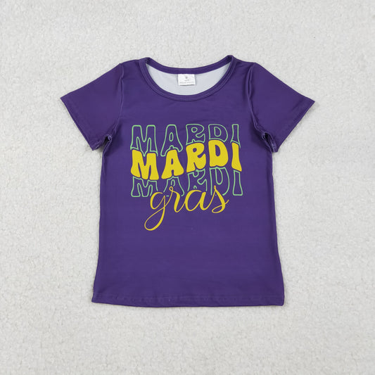 GT1253 Mardi Gras Letter Purple Short Sleeve Girls Top 202510 RTS