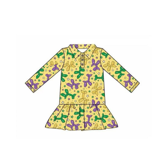 MOQ  8 preorder GT1261 Mardi Gras Yellow Polo Long Sleeve Girls Ruffle Top 202509