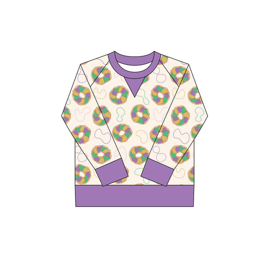 MOQ 8 Preorder GT1266 Mardi Gras Necklace Donut Long Sleeve Girls Yoga Tops 202509