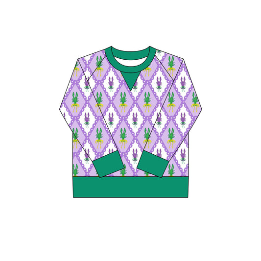 MOQ 8 Preorder GT1268 Mardi Gras Crayfish Plaid Long Sleeve Girls Yoga Tops 202509